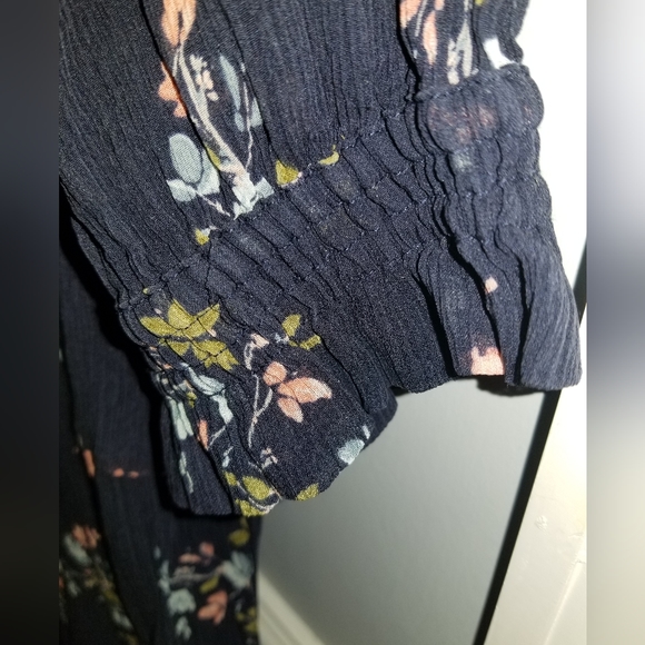 TIERED SILK DRESS NAVY JARDIN FLORAL Size 14 - Picture 8 of 9